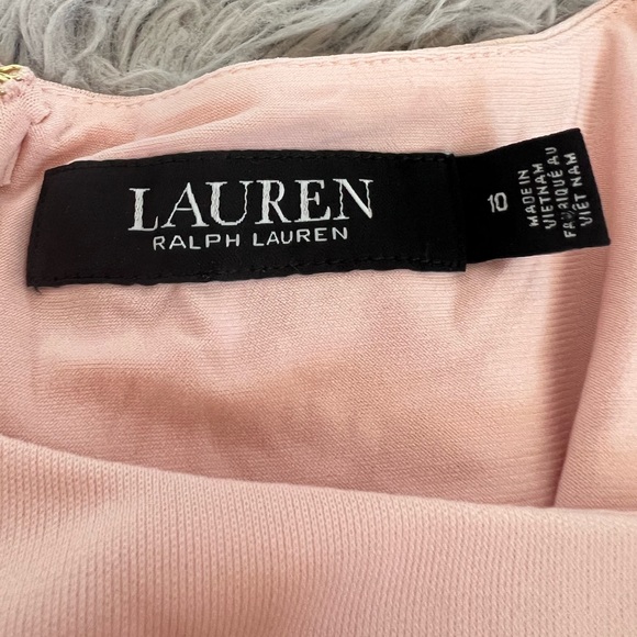 Ralph Lauren Black Label  Pink Dress with Gold Shoulder Accent Ruffled size 10 - Picture 11 of 13